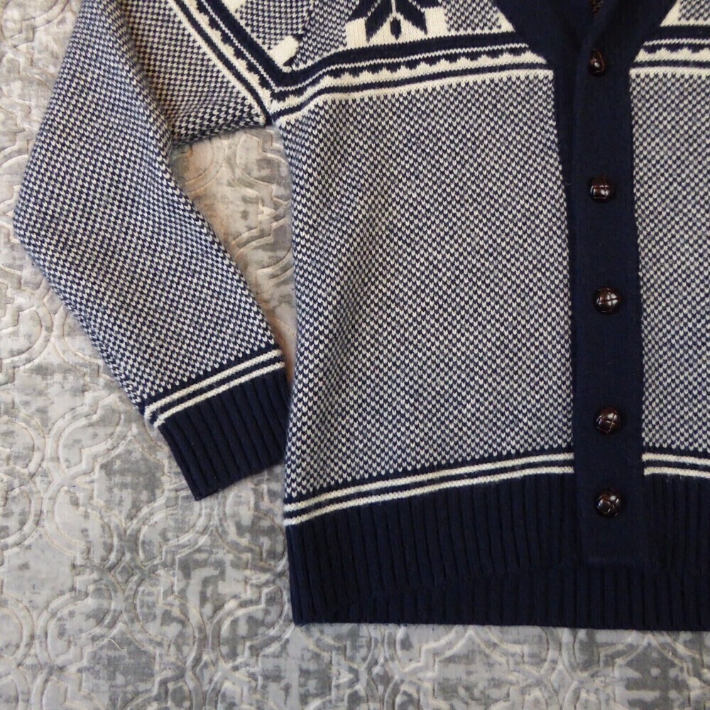 i Jeans by Buffalo Sweater Mens Large Blue Shawl Cardigan Fair Isle Nordic Wool - Picture 4 of 14